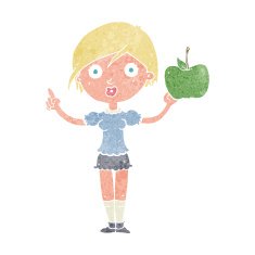 cartoon woman talking about health food