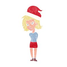 cartoon woman wearing christmas hat N5
