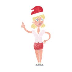 cartoon woman in christmas hat with idea
