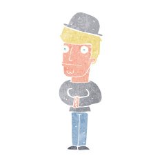 cartoon worried man wearing hat N2