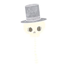 cartoon spooky skull in top hat