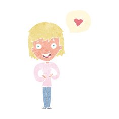 cartoon happy woman in love
