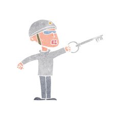 cartoon security guy with key