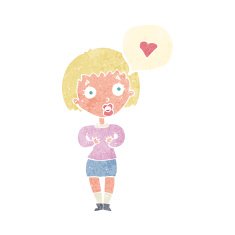 cartoon surprised woman in love