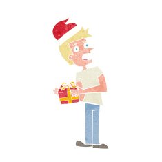 cartoon man with present