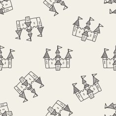 castle doodle seamless pattern background N5