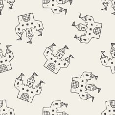 castle doodle seamless pattern background N6