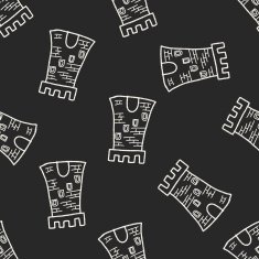 castle doodle seamless pattern background N8