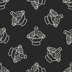 Chafing dish doodle seamless pattern background