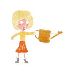 cartoon woman with watering can