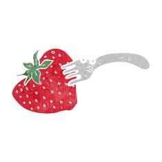 cartoon fork in giant strawberry