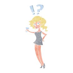 cartoon confused woman with drink