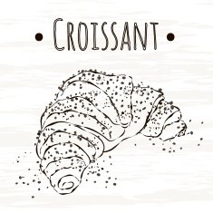 fresh and crispy croissant drawn ink