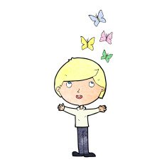 cartoon man and butterflies N2
