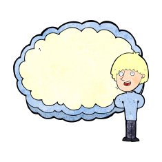 cartoon happy man with cloud text space N2