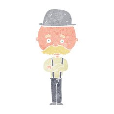 cartoon man wearing bowler hat N9