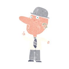 cartoon man wearing bowler hat N11