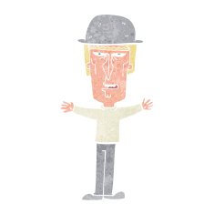 cartoon man wearing bowler hat N12