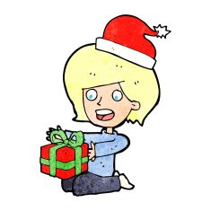 cartoon woman opening presents N4