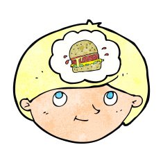 cartoon man thinking about junk food N2