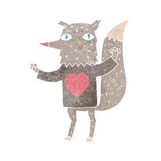 cartoon wolf with love heart tee