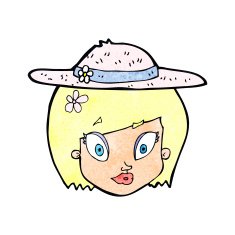 cartoon woman wearing summer hat N4