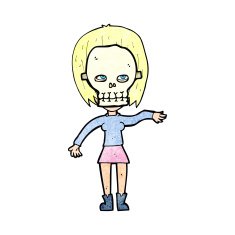 cartoon woman in spooky skull mask