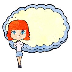 cartoon woman in front of cloud
