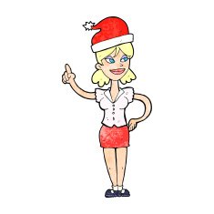 cartoon woman in christmas hat with idea N2