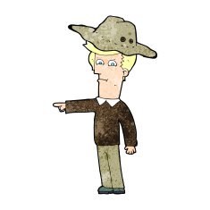 cartoon pointing man wearing hat