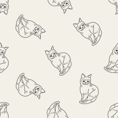 cat doodle drawing seamless pattern background N13