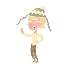 cartoon woman wearing winter hat N20