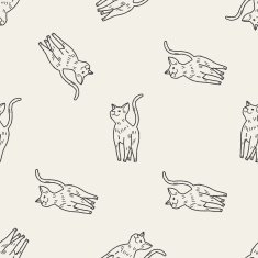 cat doodle drawing seamless pattern background N19