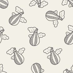 doodle hot air balloon seamless pattern background N2