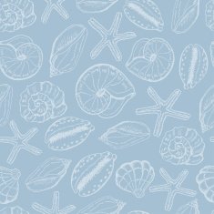 Seamless pattern with shells on blue background