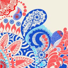 flowers and paisley pattern decorative doodle Colorful background