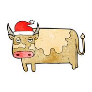 cartoon cow with christmas hat N2