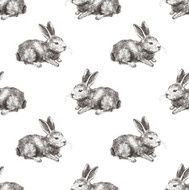 seamless pattern with hand drawn rabbit