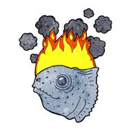 cartoon burning fish head