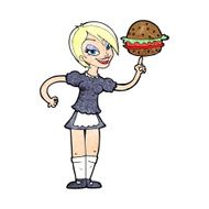 cartoon waitress serving a burger N4