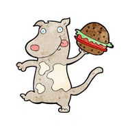cartoon hungry dog with burger