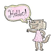 cartoon wolf girl saying hello N2