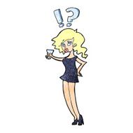 cartoon confused woman with drink N2