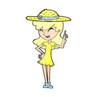 cartoon woman wearing summer hat N6