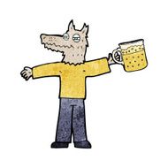 cartoon wolf man drinking beer N2