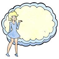 cartoon friendly woman with cloud text space N2