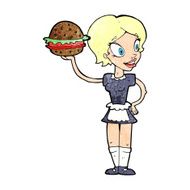 cartoon waitress with burger N9