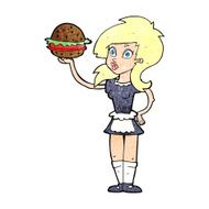 cartoon waitress with burger N10