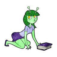cartoon alien girl and book N2