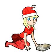 cartoon woman in christmas hat N6